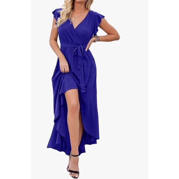 Women's maxi dress royal blue Boho V-Neck Wedding Guest Graduation Party XXL - Picture 2 of 14
